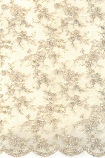 EMBROIDERED BEADED TULLE - BEIGE/CHAMP/GOLD